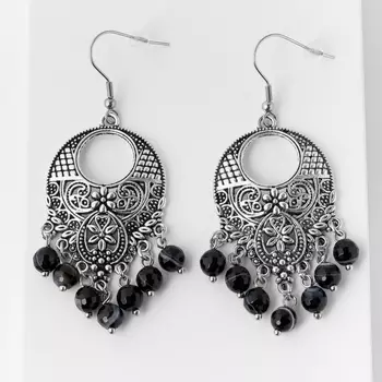 Серьги агат черный (биж. сплав, сталь хир.) огранка