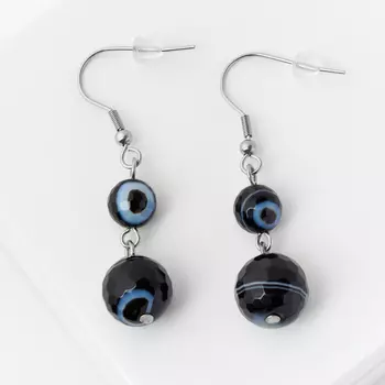 Серьги агат черный (биж. сплав, сталь хир.) огранка