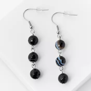 Серьги агат черный (биж. сплав, сталь хир.) огранка