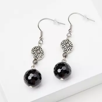 Серьги агат черный (биж. сплав, сталь хир.) огранка