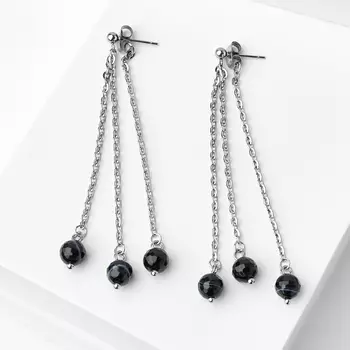 Серьги агат черный (биж. сплав, сталь хир.) пуссеты огранка