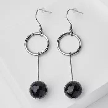 Серьги агат черный (биж. сплав, сталь хир.) огранка