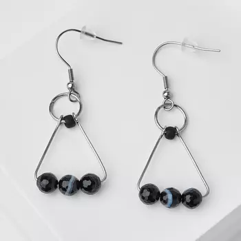 Серьги агат черный (биж. сплав, сталь хир.) огранка