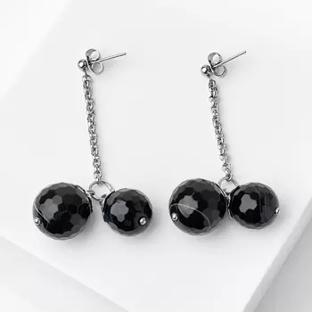 Серьги агат черный (биж. сплав, сталь хир.) пуссеты огранка