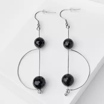 Серьги агат черный (биж. сплав, сталь хир.) огранка