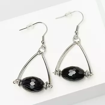 Серьги агат черный (биж. сплав, сталь хир.) огранка