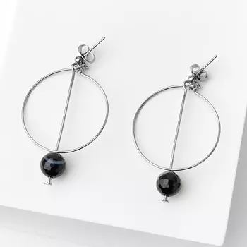 Серьги агат черный (биж. сплав, сталь хир.) пуссеты огранка