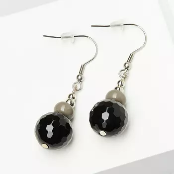 Серьги агат черный (биж. сплав, сталь хир.) огранка