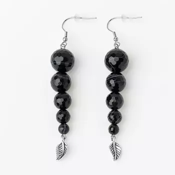 Серьги агат черный (биж. сплав, сталь хир.) огранка