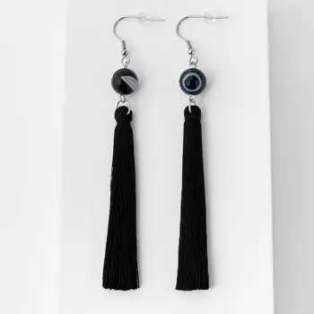 Серьги агат черный (биж. сплав, сталь хир.) огранка