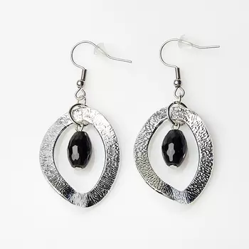 Серьги агат черный (биж. сплав, сталь хир.) огранка