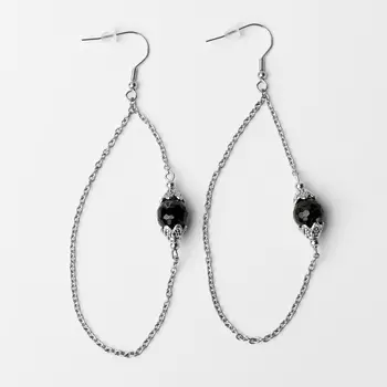 Серьги агат черный (биж. сплав, сталь хир.) огранка