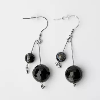 Серьги агат черный (биж. сплав, сталь хир.) огранка