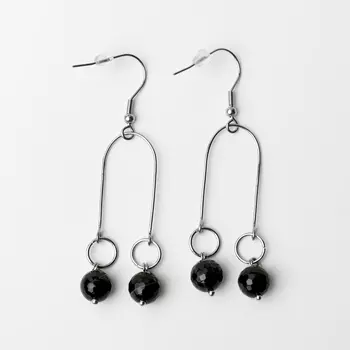 Серьги агат черный (биж. сплав, сталь хир.) огранка