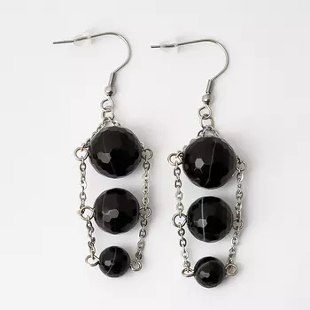 Серьги агат черный (биж. сплав, сталь хир.) огранка