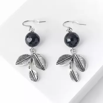 Серьги агат черный (биж. сплав, сталь хир.) огранка