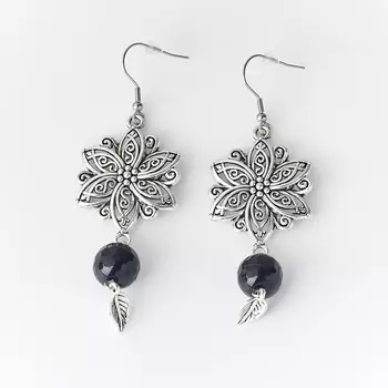 Серьги агат черный (биж. сплав, сталь хир.) огранка