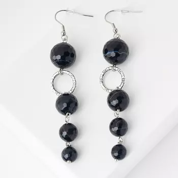 Серьги агат черный (биж. сплав, сталь хир.) огранка