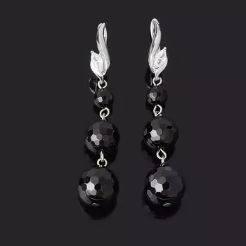 Серьги агат черный огранка (биж. сплав родир. бел.)