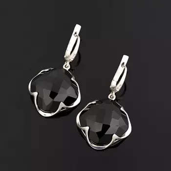 Серьги агат черный огранка (серебро 925 пр.)