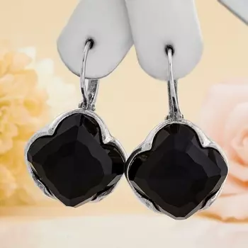Серьги агат черный огранка (серебро 925 пр.)