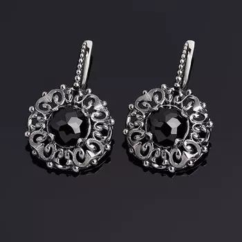 Серьги агат черный (серебро 925 пр. оксидир.) огранка