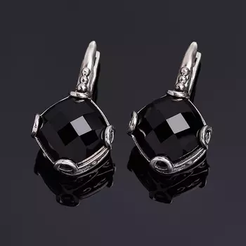 Серьги агат черный (серебро 925 пр. оксидир.) огранка
