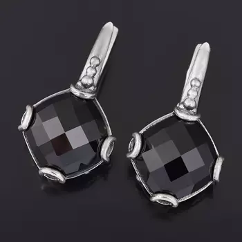 Серьги агат черный (серебро 925 пр. оксидир.) огранка