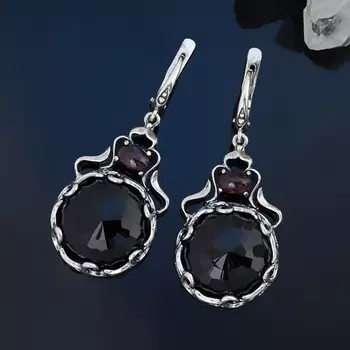 Серьги агат черный (серебро 925 пр.) огранка