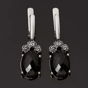 Серьги агат черный (серебро 925 пр. оксидир.) огранка