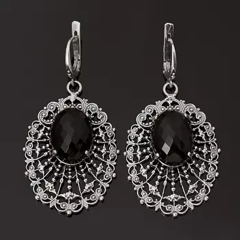 Серьги агат черный (серебро 925 пр. оксидир.) огранка