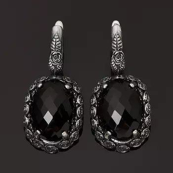 Серьги агат черный (серебро 925 пр. оксидир.) огранка