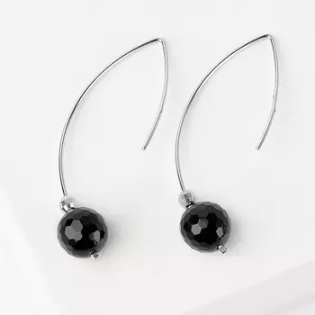Серьги агат черный (серебро 925 пр. родир. бел.) огранка
