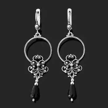 Серьги агат черный (серебро 925 пр. оксидир.) огранка