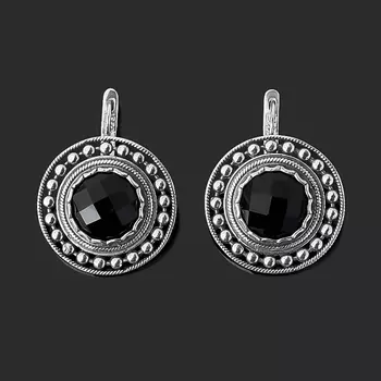 Серьги агат черный (серебро 925 пр. оксидир.) огранка