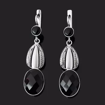 Серьги агат черный (серебро 925 пр. оксидир.) огранка