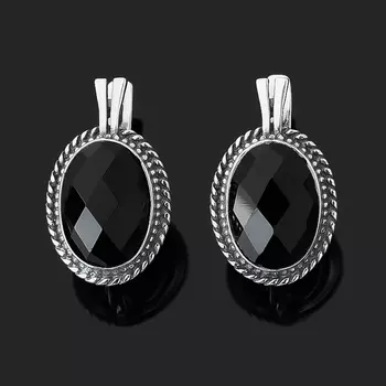 Серьги агат черный (серебро 925 пр. оксидир.) огранка