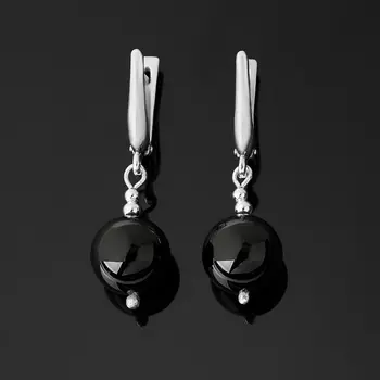 Серьги агат черный (серебро 925 пр.)