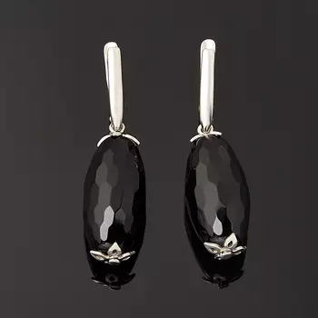 Серьги агат черный (серебро 925 пр.) огранка