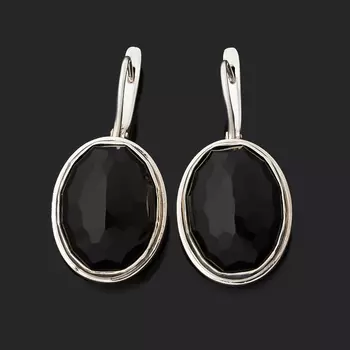 Серьги агат черный (серебро 925 пр.) огранка