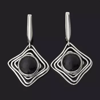 Серьги агат черный (серебро 925 пр. оксидир.)