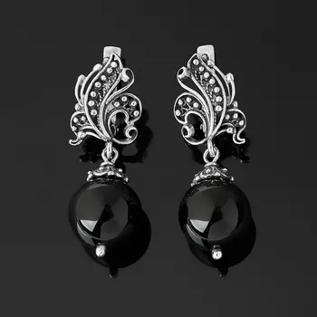 Серьги агат черный (серебро 925 пр. оксидир.)
