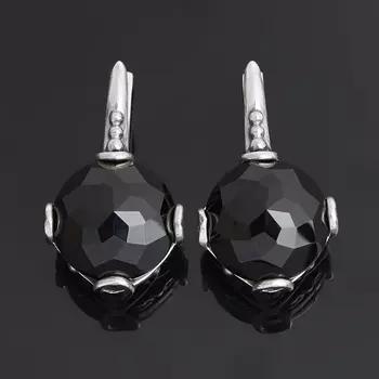 Серьги агат черный (серебро 925 пр. оксидир.) огранка