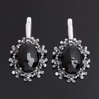 Серьги агат черный (серебро 925 пр. оксидир.) огранка
