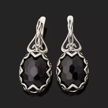 Серьги агат черный (серебро 925 пр. оксидир.) огранка