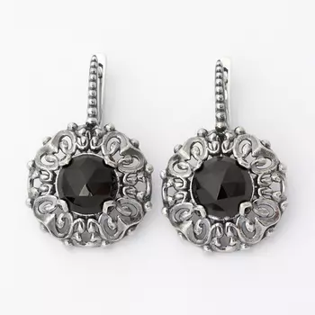 Серьги агат черный (серебро 925 пр. оксидир.) огранка