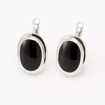 Серьги агат черный (серебро 925 пр. родир. бел.)
