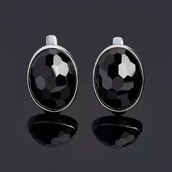Серьги агат черный (серебро 925 пр. родир. бел.) огранка
