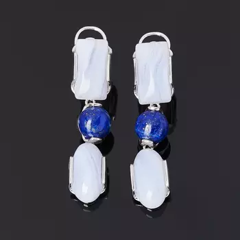 Серьги агат, лазурит (серебро 925 пр. родир. бел.)