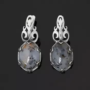 Серьги агат моховой (серебро 925 пр. оксидир.)